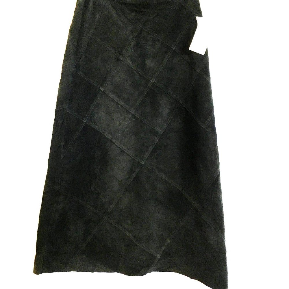 * WILLI SMITH Y2K Black Suede Leather Midi A-Line Modest Skirt Size 10 NWT